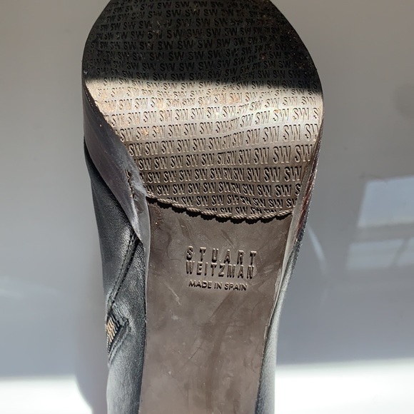 Stewart Weitzman Black Stacked Heeled Booties - Picture 13 of 16